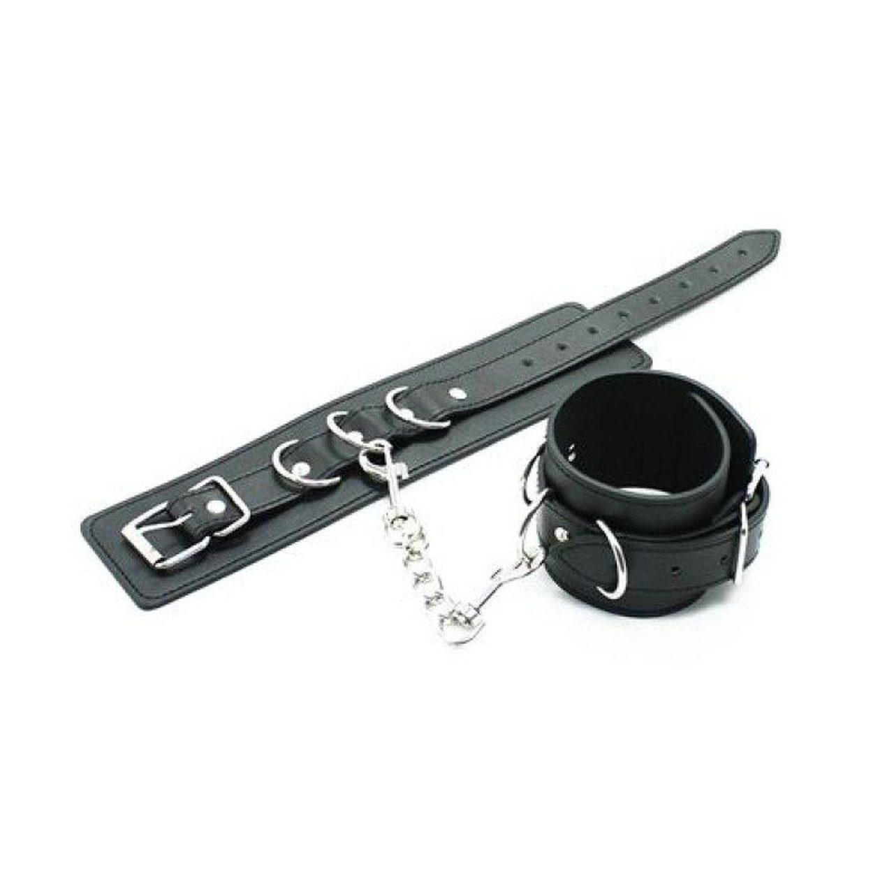 Czarne kajdanki BDSM z pasem do nadgarstków i kostek | Loris.pl