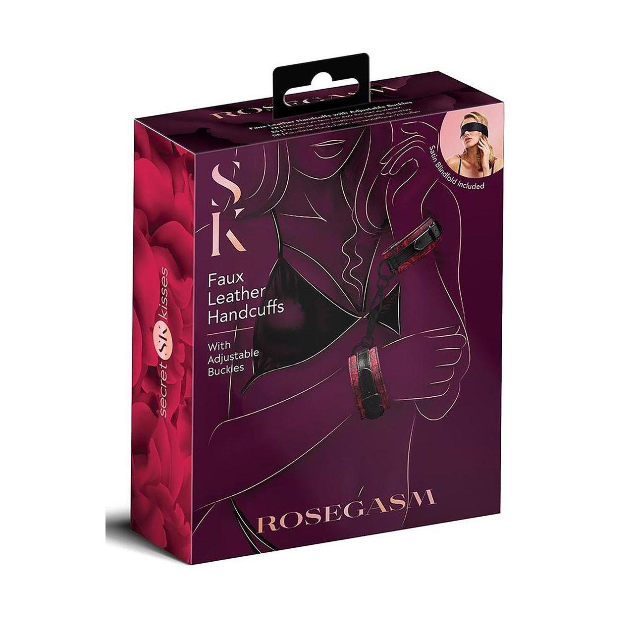 Kajdanki BDSM z imitacji skóry na klamrę + opaska na oczy | Loris.pl