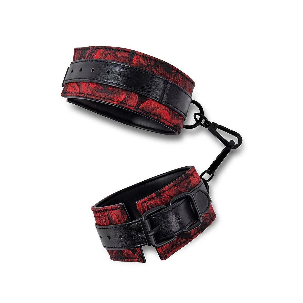 Kajdanki BDSM z imitacji skóry na klamrę + opaska na oczy | Loris.pl