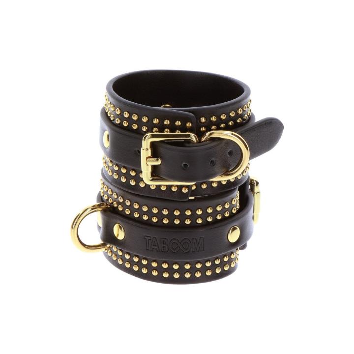 Kajdanki na nadgarstki czarne ze złotymi detalami BDSM | Loris.pl