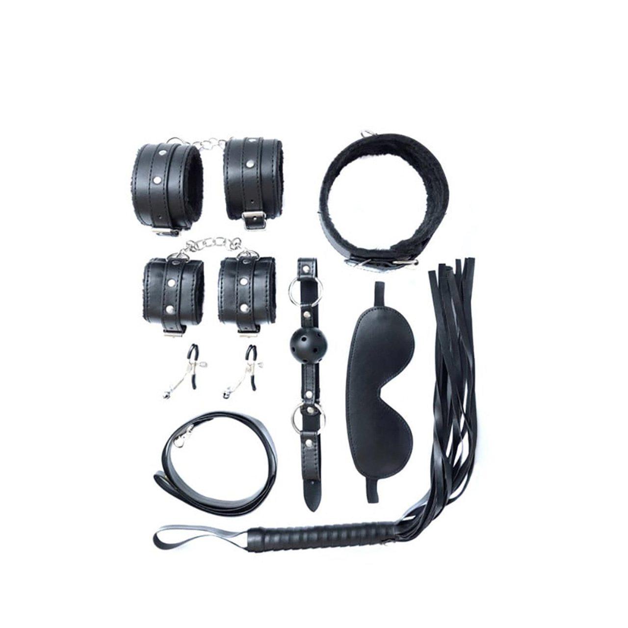 Zestaw BDSM 7 elementów do bondage – kajdanki, knebel, obroża | Loris.pl
