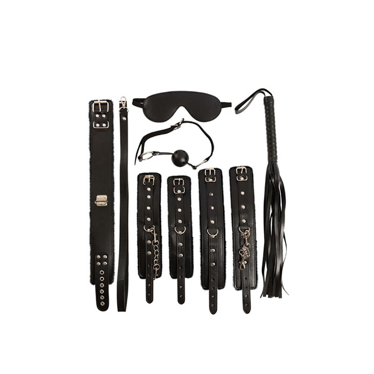 Zestaw BDSM 7 elementów do bondage – kajdanki, knebel, obroża | Loris.pl