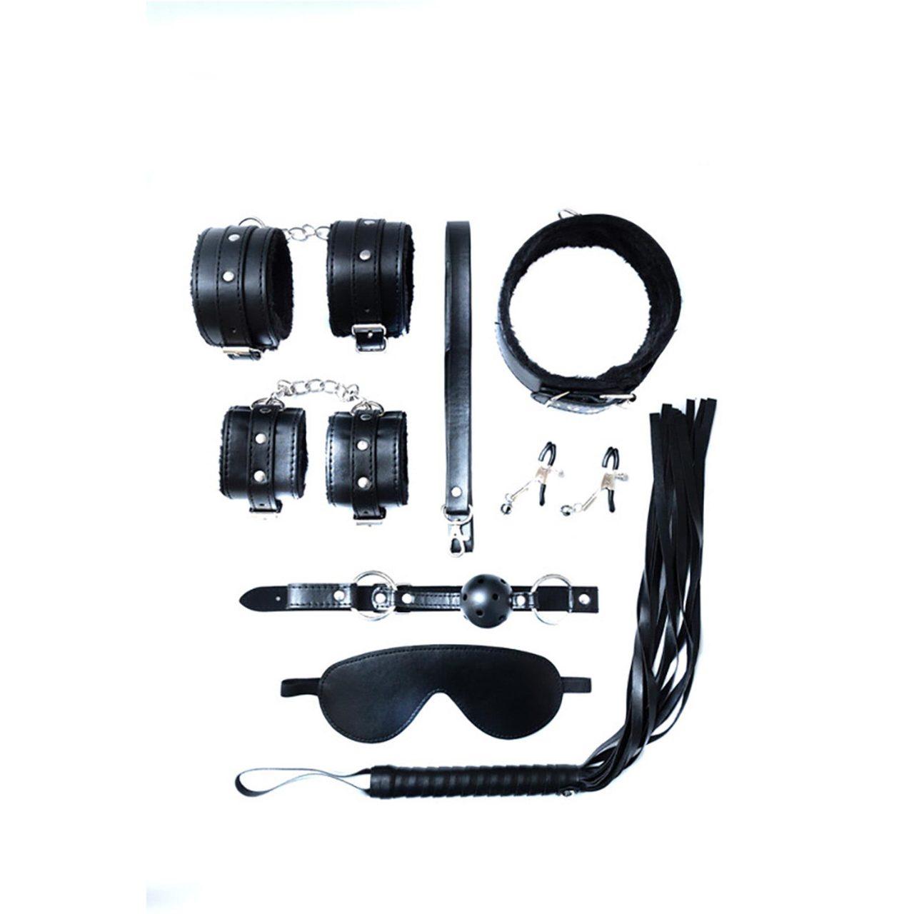 Zestaw BDSM 7 elementów do bondage – kajdanki, knebel, obroża | Loris.pl
