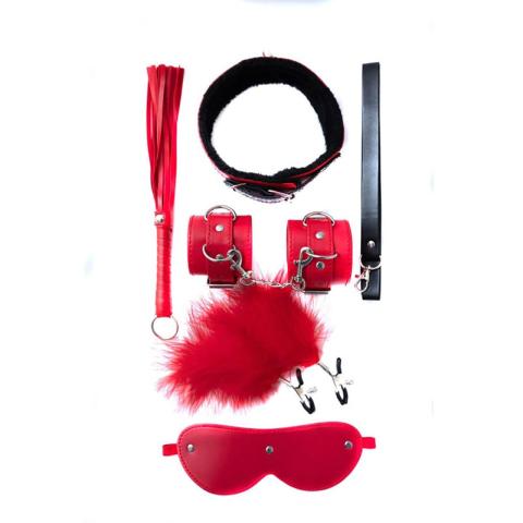 Zestaw BDSM 5 elementów do bondage – maska, kajdanki, obroża, klamry i flogger