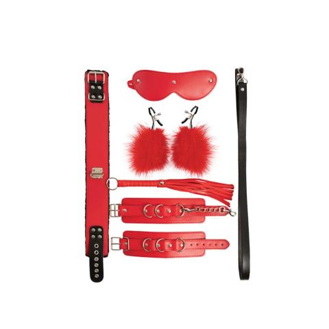 Zestaw BDSM 5 elementów do bondage – maska, kajdanki, obroża, klamry i flogger