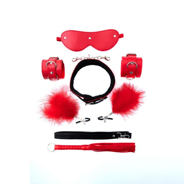 Zestaw BDSM 5 elementów do bondage – maska, kajdanki, obroża, klamry i flogger