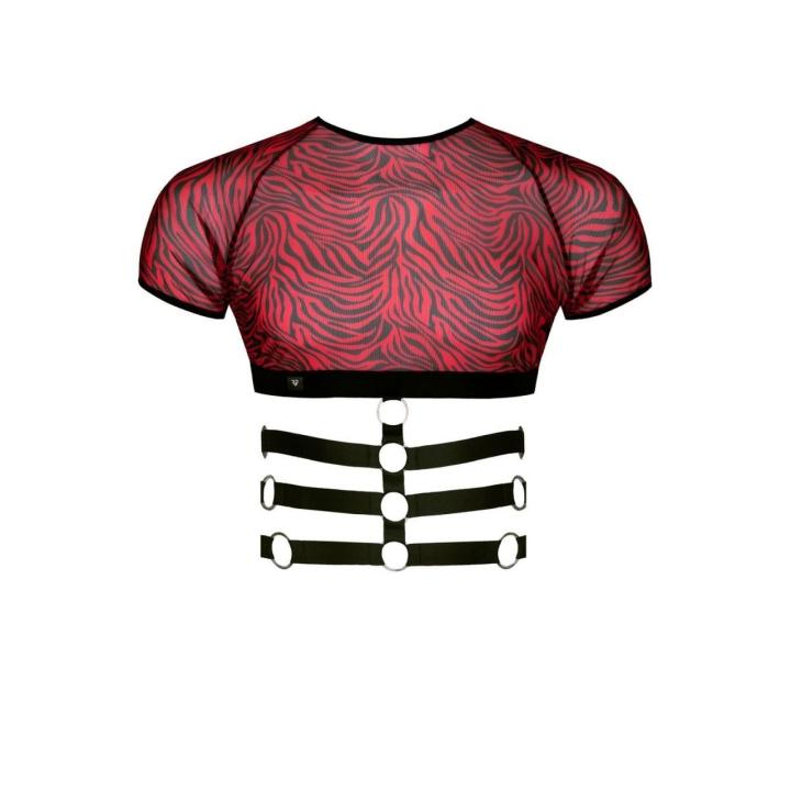 Męski top fetish z gumkami i kółkami L – tiul zebra