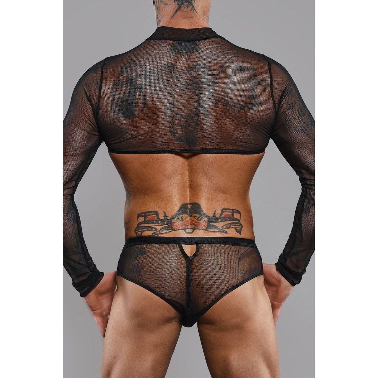 Czarny tiulowy crop top męski z długim rękawem S | Loris.pl