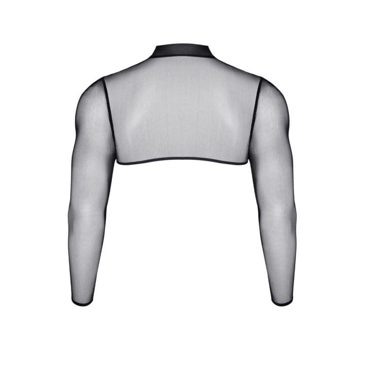 Czarny tiulowy crop top męski z długim rękawem S