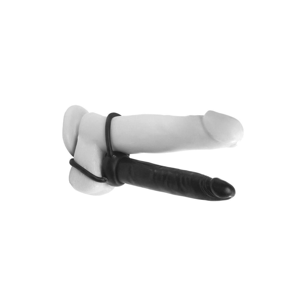 Podwójny strap-on z pierścieniami TPR czarny | Loris.pl