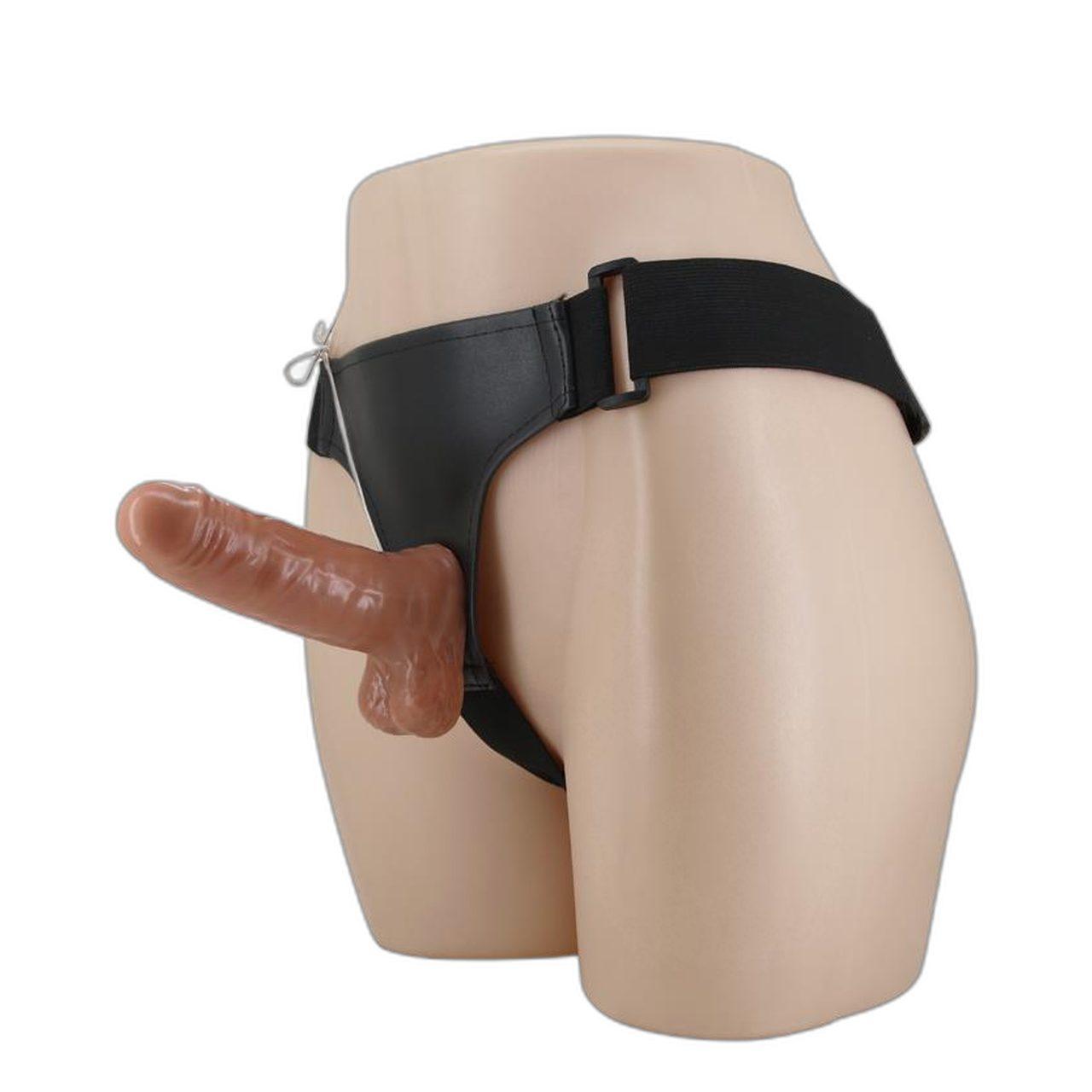 Strap on z wibracją 15,7 cm jasnobrązowy | Regulowana uprząż