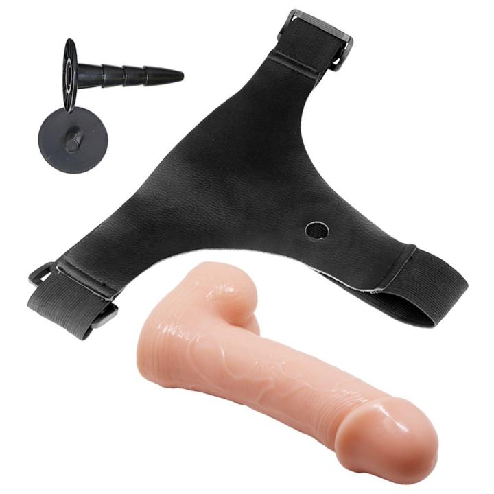 Cieliste dildo strap-on z regulowaną uprzężą bez wibracji