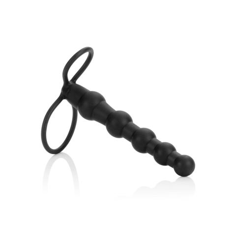 Podwójny penetrator z koralikami 14,5 cm czarny | Strap on bez wibracji