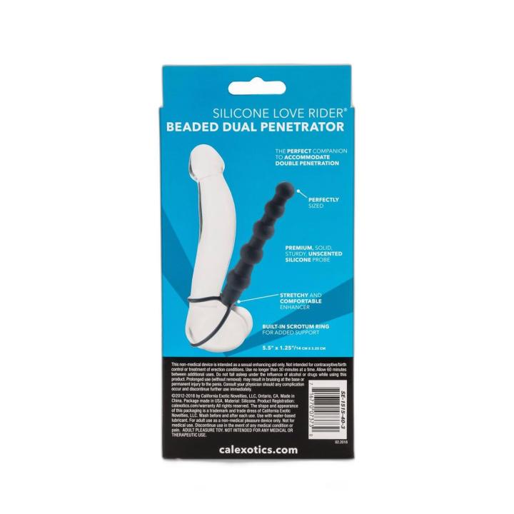 Podwójny penetrator z koralikami 14,5 cm czarny | Strap on bez wibracji