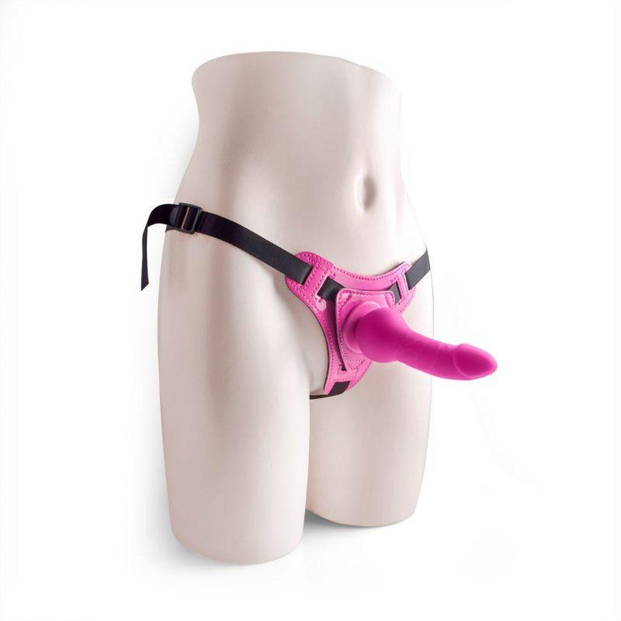 Różowy strap-on regulowany + silikonowe dildo 14 cm | Loris.pl