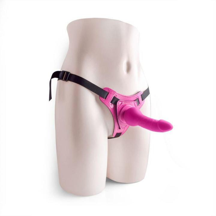 Różowy strap-on regulowany + silikonowe dildo 14 cm | Loris.pl