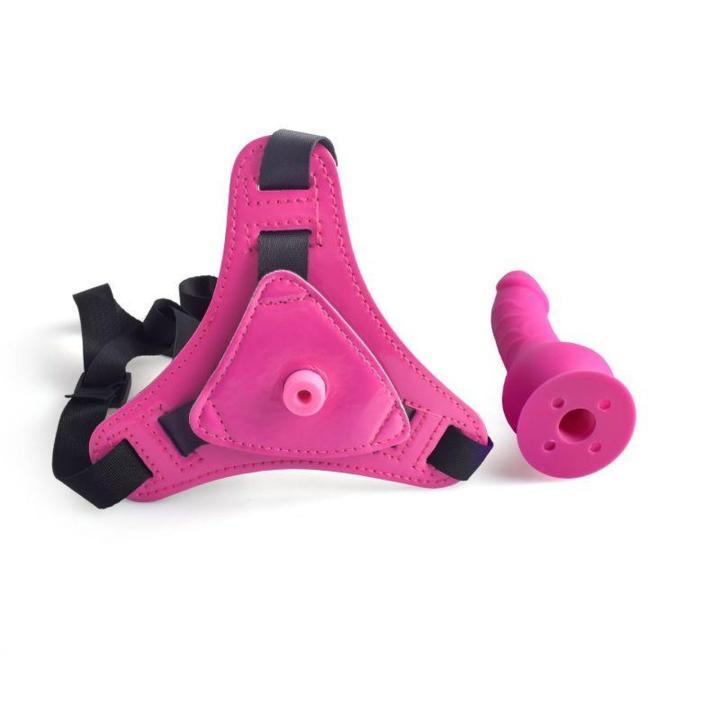 Różowy strap-on regulowany + silikonowe dildo 14 cm