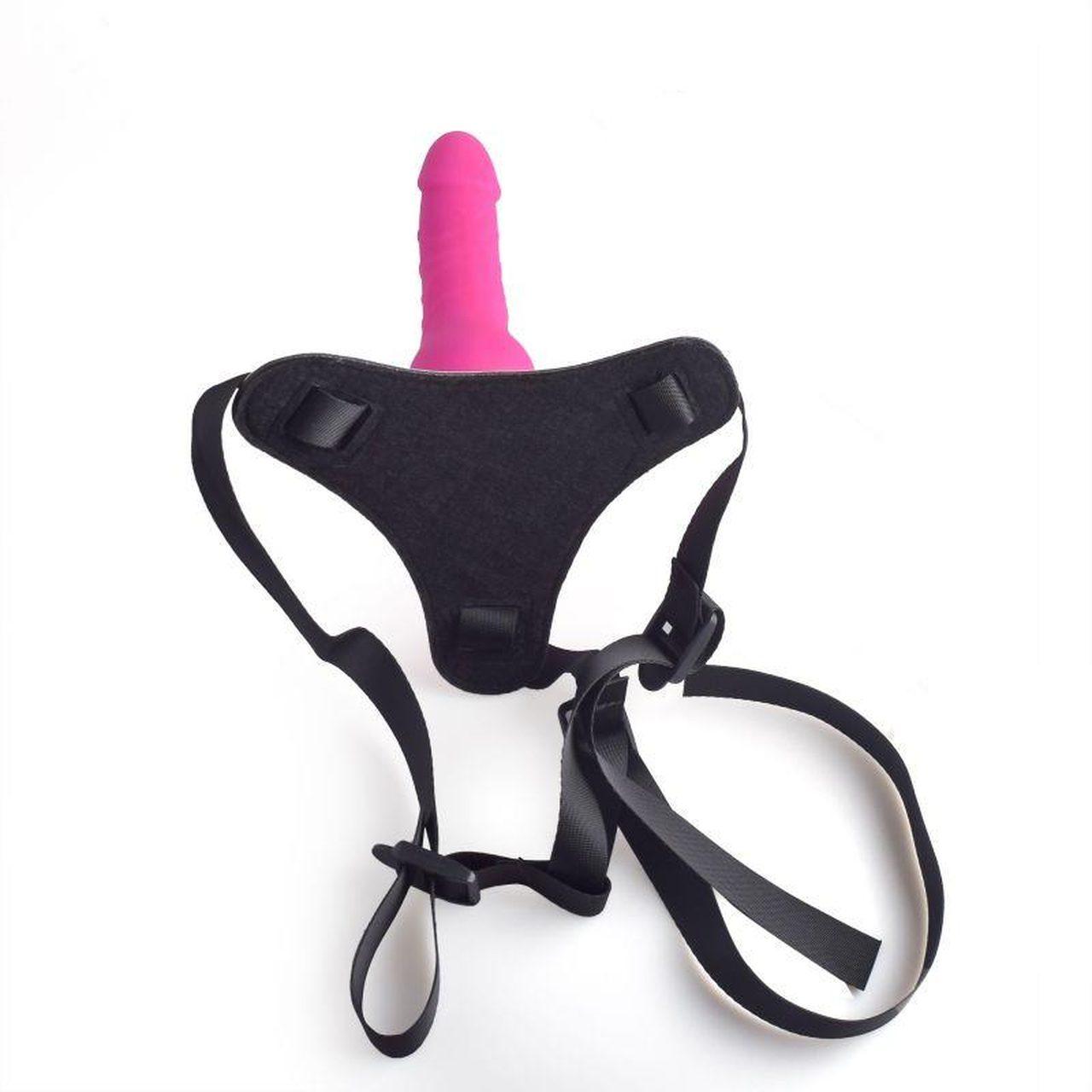 Różowy strap-on regulowany + silikonowe dildo 14 cm | Loris.pl