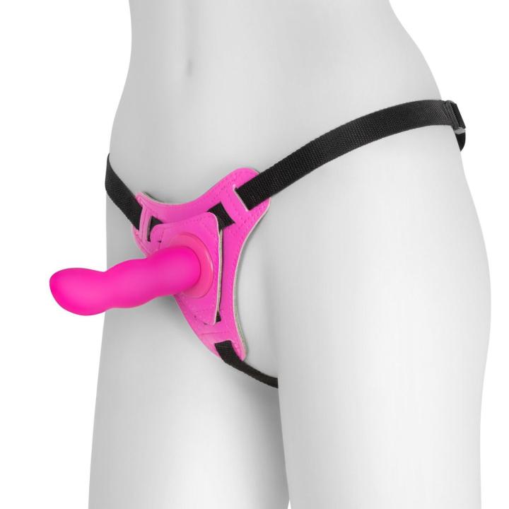 Różowy strap-on bez wibracji 12,5 cm – falowane dildo i regulowany harness