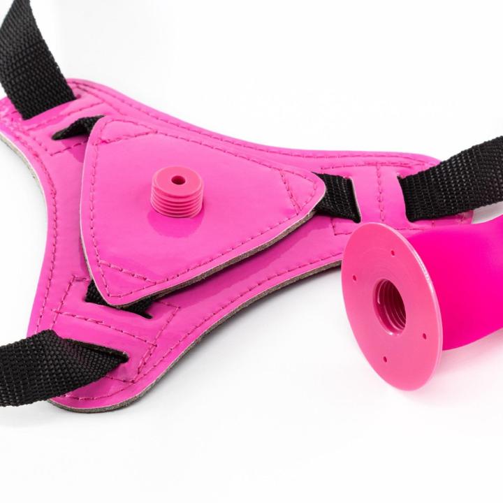 Różowy strap-on bez wibracji 12,5 cm – falowane dildo i regulowany harness