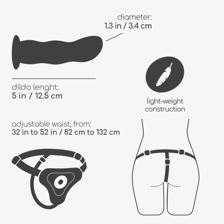 Różowy strap-on bez wibracji 12,5 cm – falowane dildo i regulowany harness