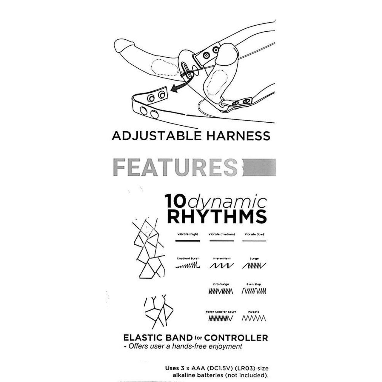 Podwójny strap-on z wibracją 10 trybów + pilot | Regulowany pas 78–108 cm