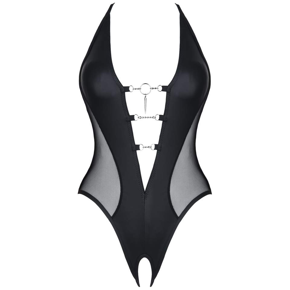 Otwarte body Demoniq Apate z czarnej ekoskóry