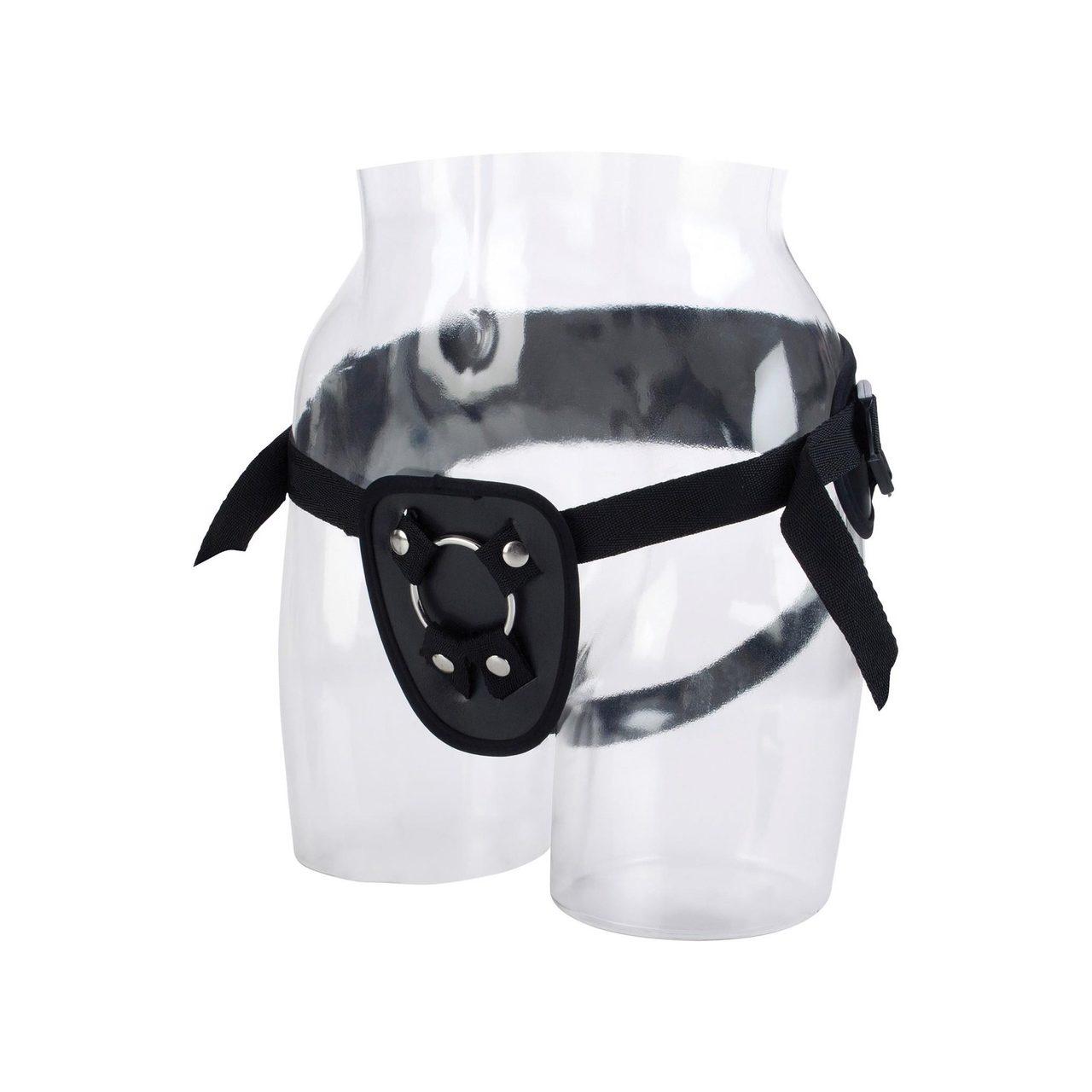 Czarna uprząż strap-on regulowana z podtrzymaniem do dilda i sond | Loris.pl