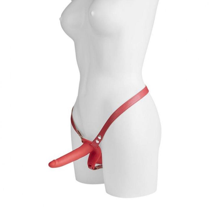 Czerwony strap-on z podwójnym dildo 14,5 cm | Bez wibracji | Loris.pl
