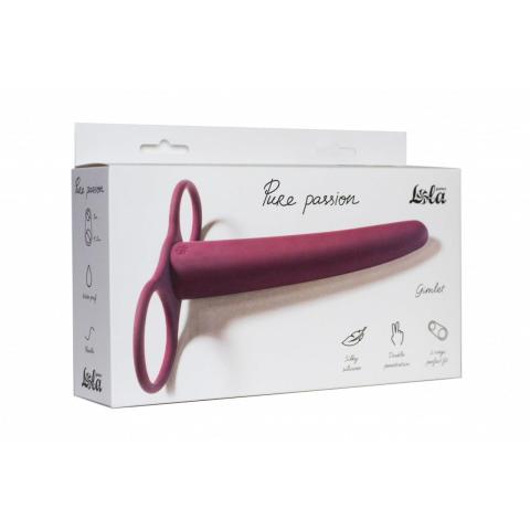 Bordowy strap-on podwójna penetracja 16 cm z silikonu | Bez wibracji