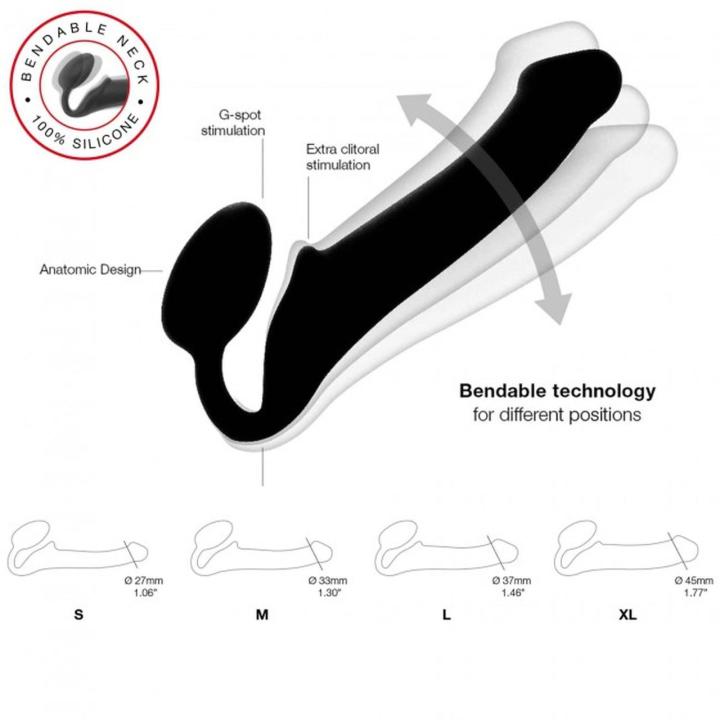 Strapless strap-on bez wibracji czarny S 17 cm | Elastyczny silikon