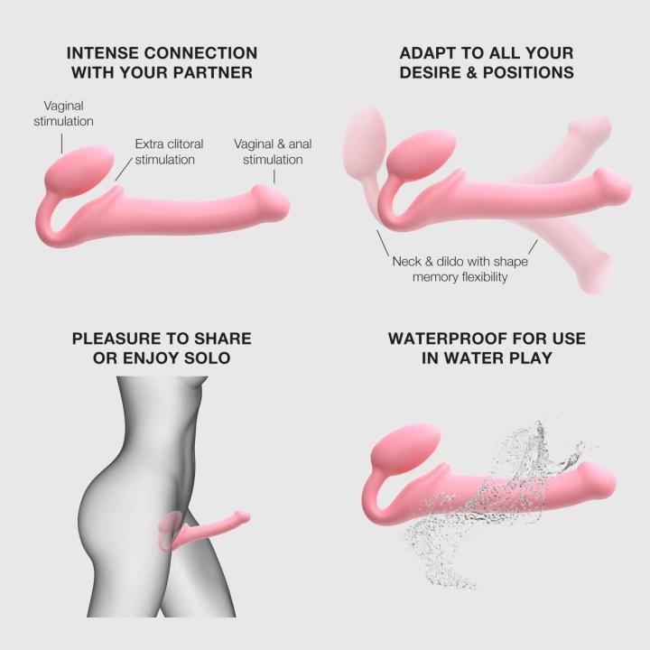 Różowy strap-on bez wibracji m | Elastyczny, silikonowy, wodoodporny