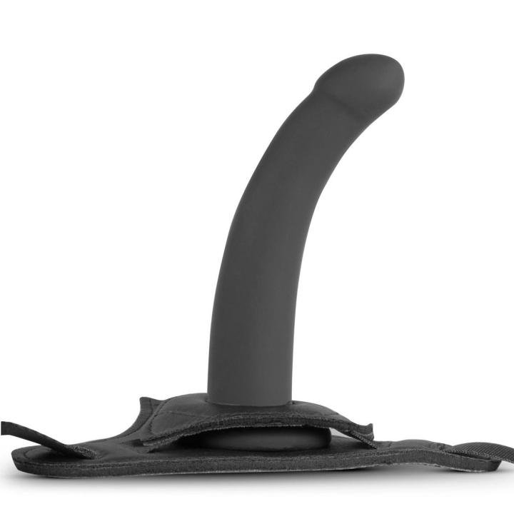 Strap-on z zakrzywionym silikonowym dildo – regulowana uprząż