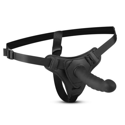 Strap-on bez wibracji z wygiętym dildo 14,5 cm – regulowana uprząż