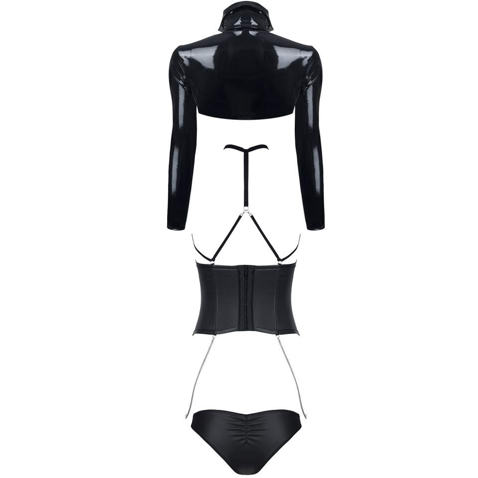 Prowokujący czarny gorset Demoniq Artemis z seksowną kurteczką