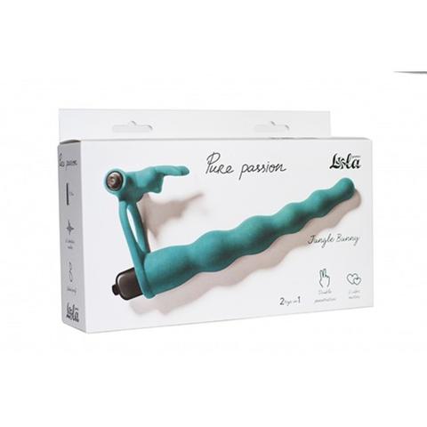 Zielony strap-on z wibracjami 10 trybów i podwójną penetracją