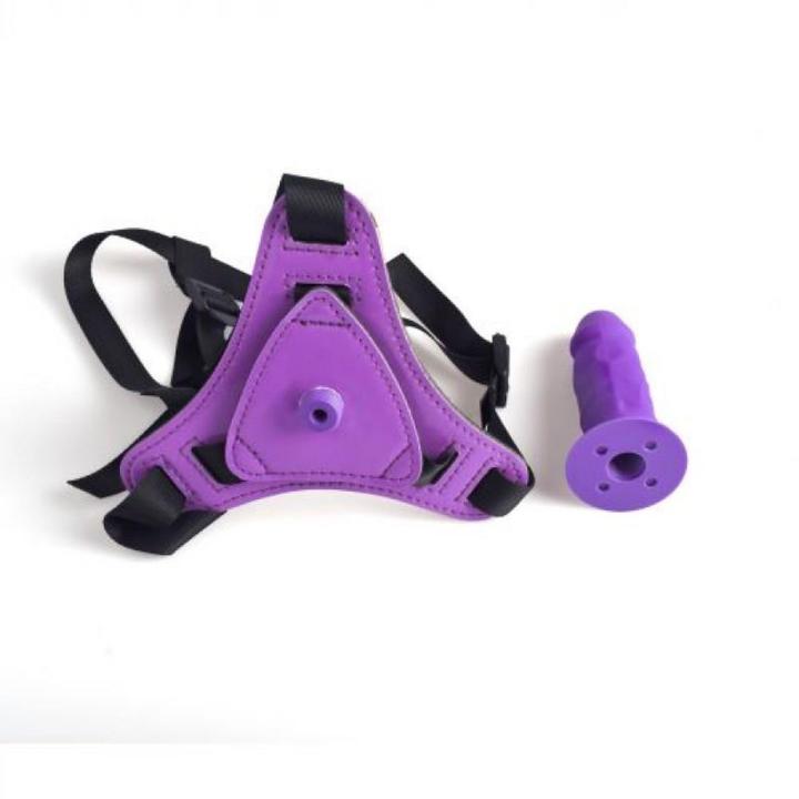 Fioletowy strap-on bez wibracji 10 cm | Regulowany pas