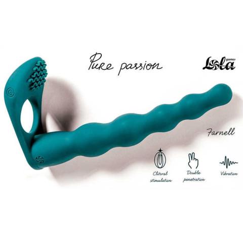 Zielona nasadka strap-on z wibracją 17 cm | Podwójna penetracja