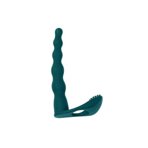 Zielona nasadka strap-on z wibracją 17 cm | Podwójna penetracja