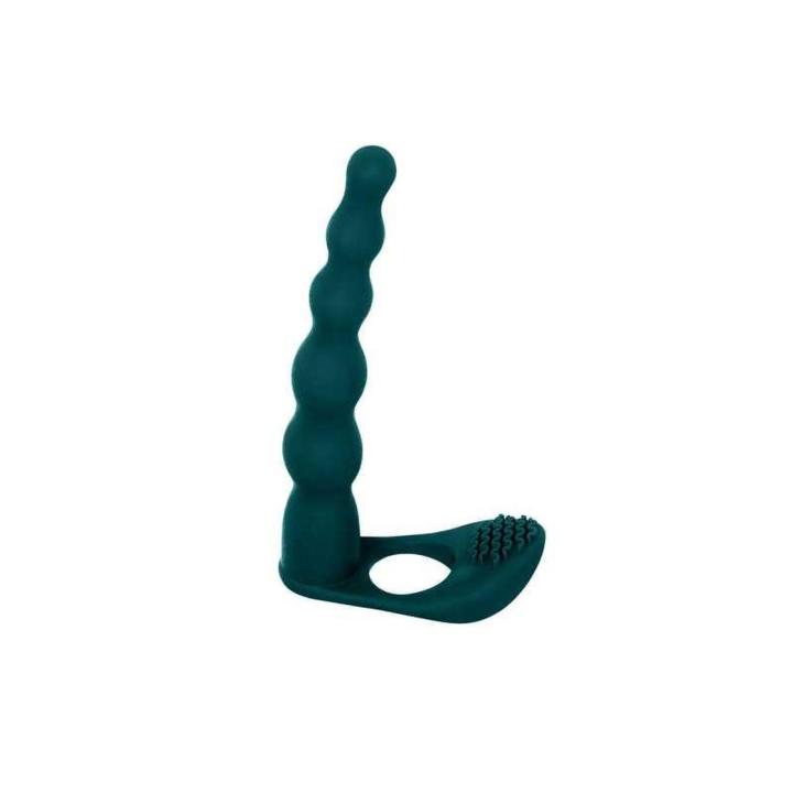 Zielona nasadka strap-on z wibracją 17 cm | Podwójna penetracja