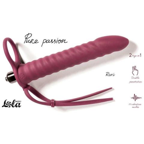 Bordowa nasadka strap-on z wibracją i podwójną penetracją 16,2 cm