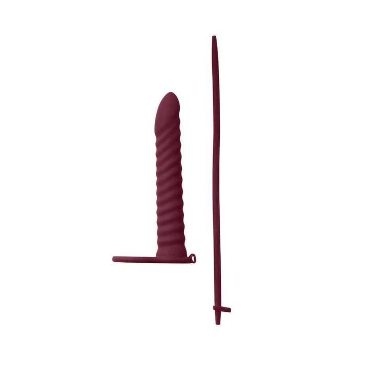 Bordowa nasadka strap-on z wibracją i podwójną penetracją 16,2 cm