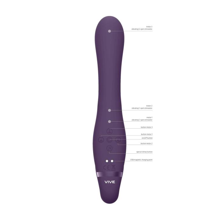 Strap-on bez uprzęży z wibracją 3 silniki | Fioletowy