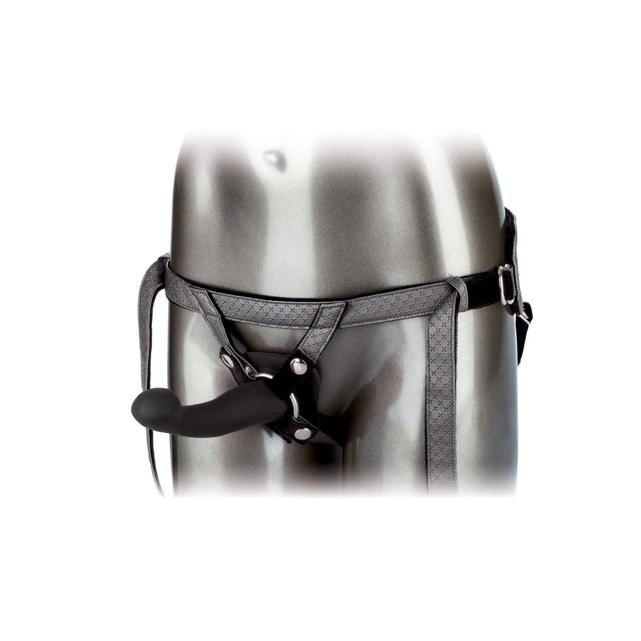 Zestaw strap-on z wibracją – szara uprząż bez kroku i wibrująca sonda | Loris.pl