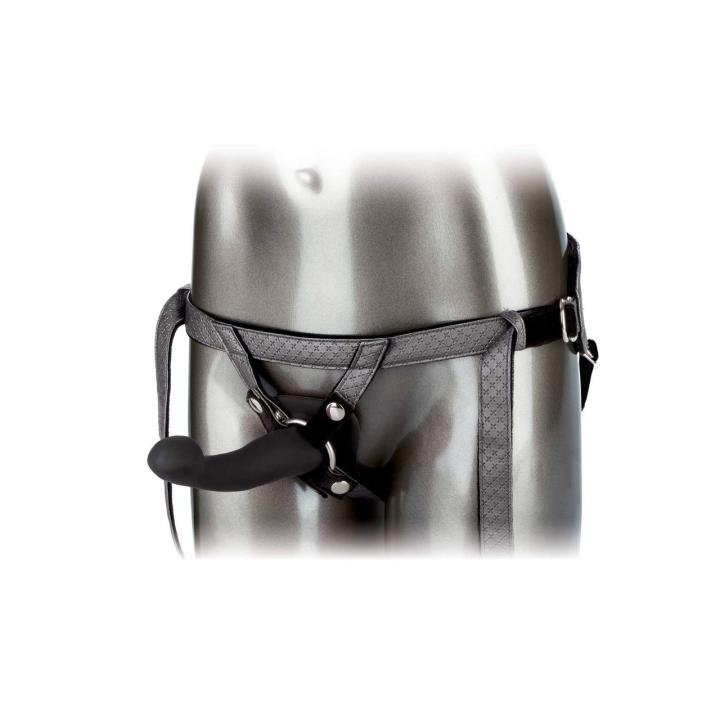 Zestaw strap-on z wibracją – szara uprząż bez kroku i wibrująca sonda | Loris.pl