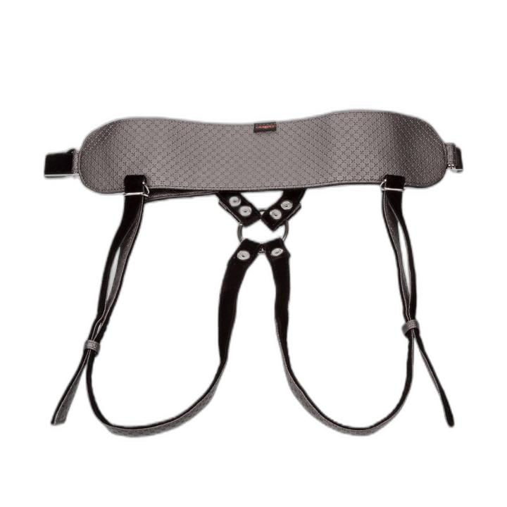 Zestaw strap-on z wibracją – szara uprząż bez kroku i wibrująca sonda | Loris.pl