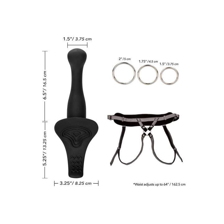 Zestaw strap-on z wibracją – szara uprząż bez kroku i wibrująca sonda