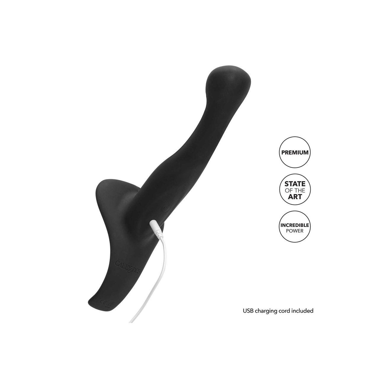 Zestaw strap-on z wibracją – szara uprząż bez kroku i wibrująca sonda | Loris.pl