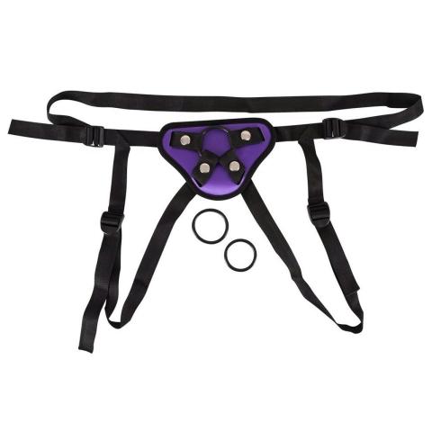 Uprząż strap-on z 3 pierścieniami 4–5 cm | Regulowana fioletowo-czarna