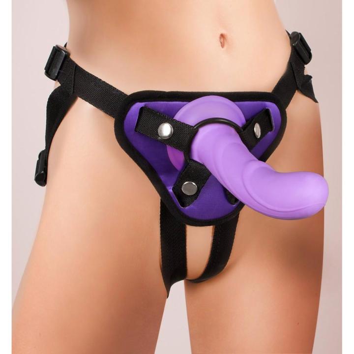 Uprząż strap-on z 3 pierścieniami 4–5 cm | Regulowana fioletowo-czarna